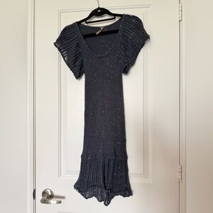 Free People dark grey Speckled Knit Dress with ruffle sleeves size XS